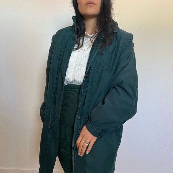 vtg retro 90s London Fog Parka Jacket green chore coat Anorak Large‎ drawstring - Picture 7 of 14